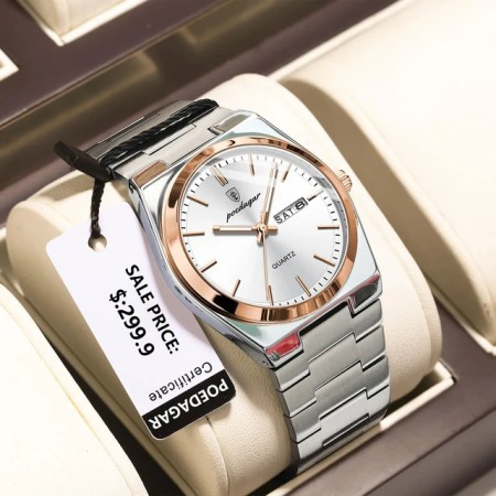Poedagar 930 New Model Men Watch Luxury Fashion Stainless Steel Rose White
