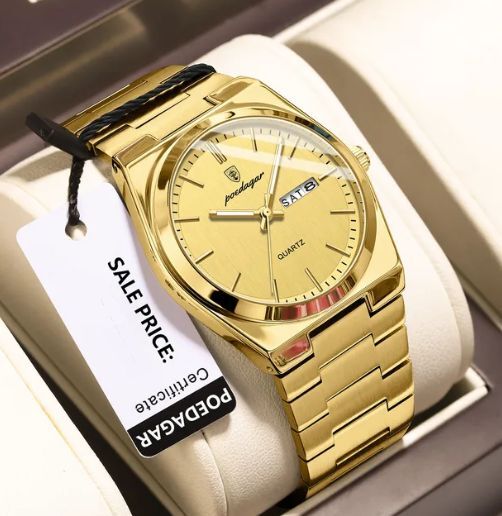 Poedagar 930 New Model Men Watch Luxury Fashion Stainless Steel  Gold