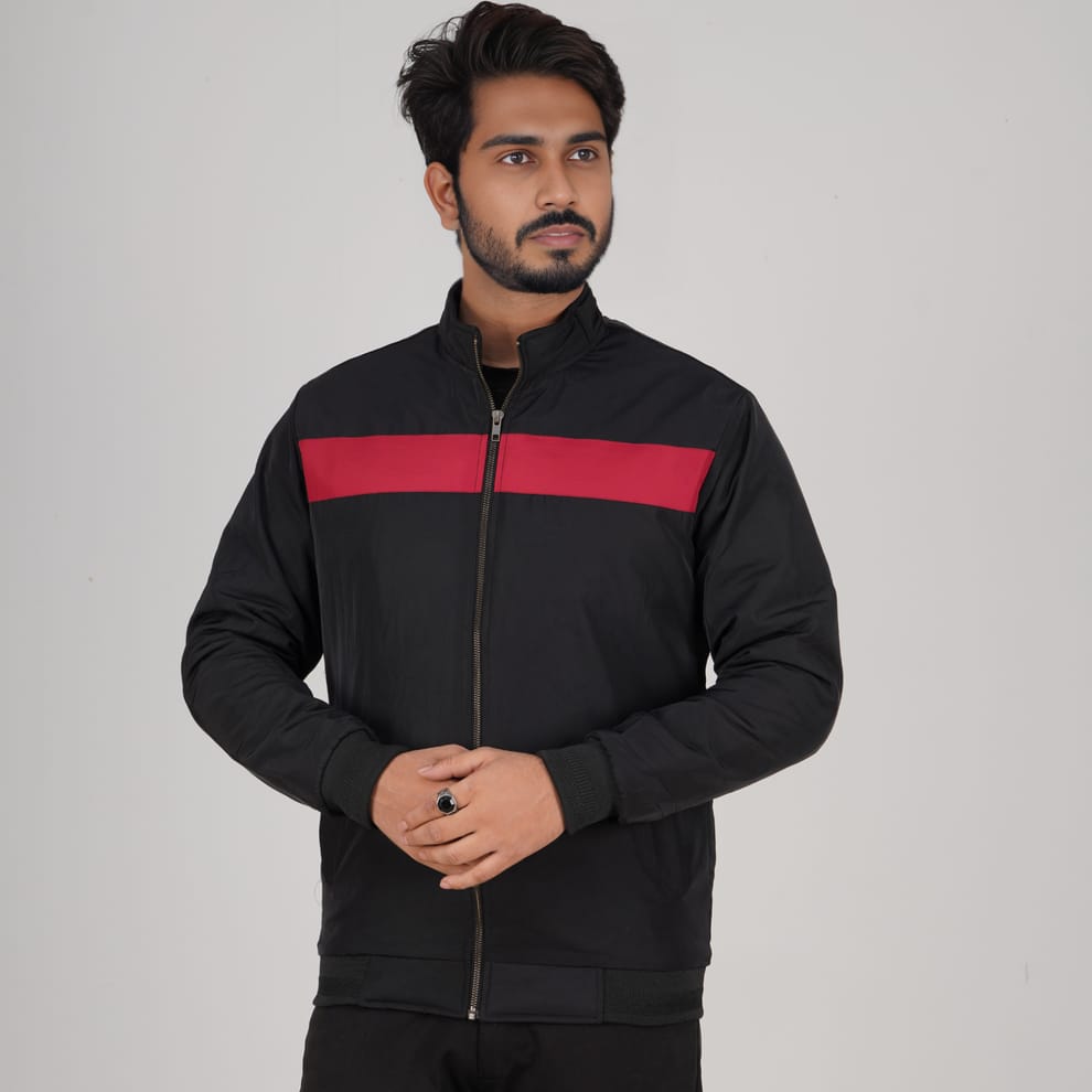 Winter saskin padding jacket-black and red